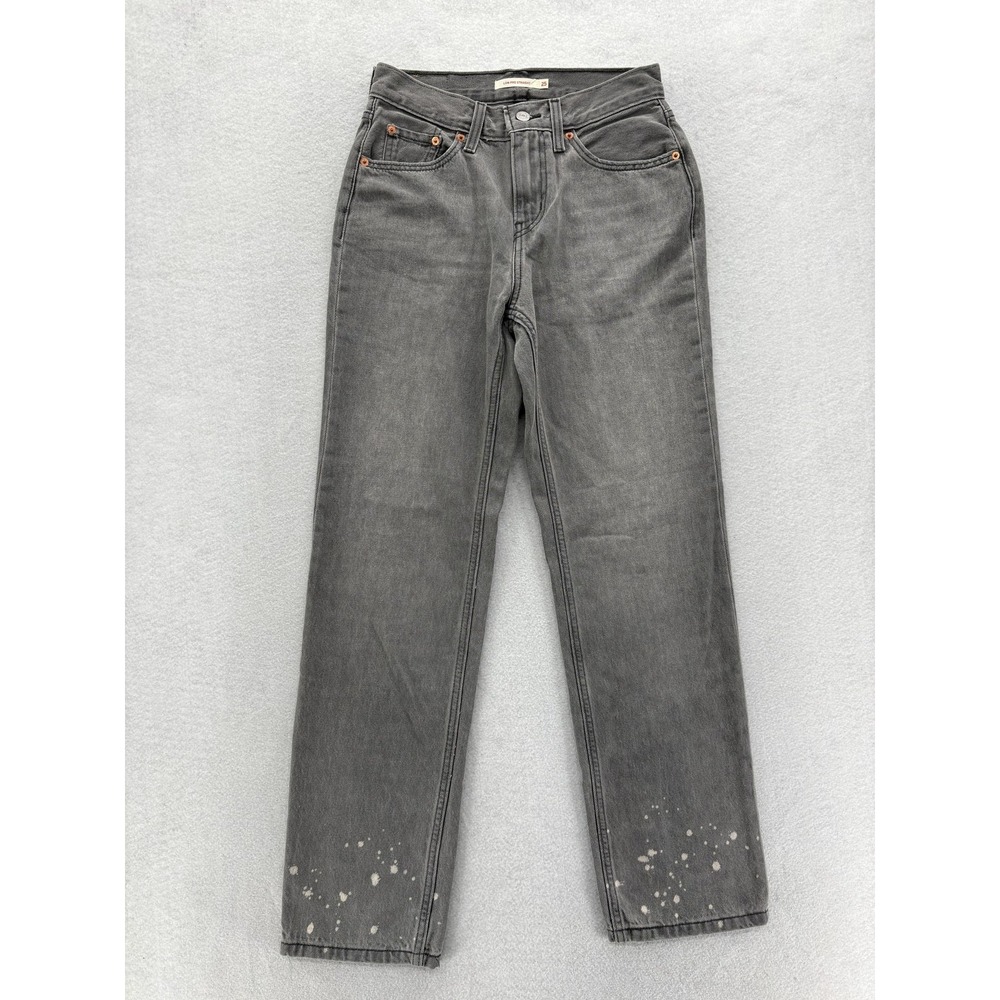Levis Low Pro Straight Jeans Womens 25 Gray High Rise Relaxed Distressed Denim